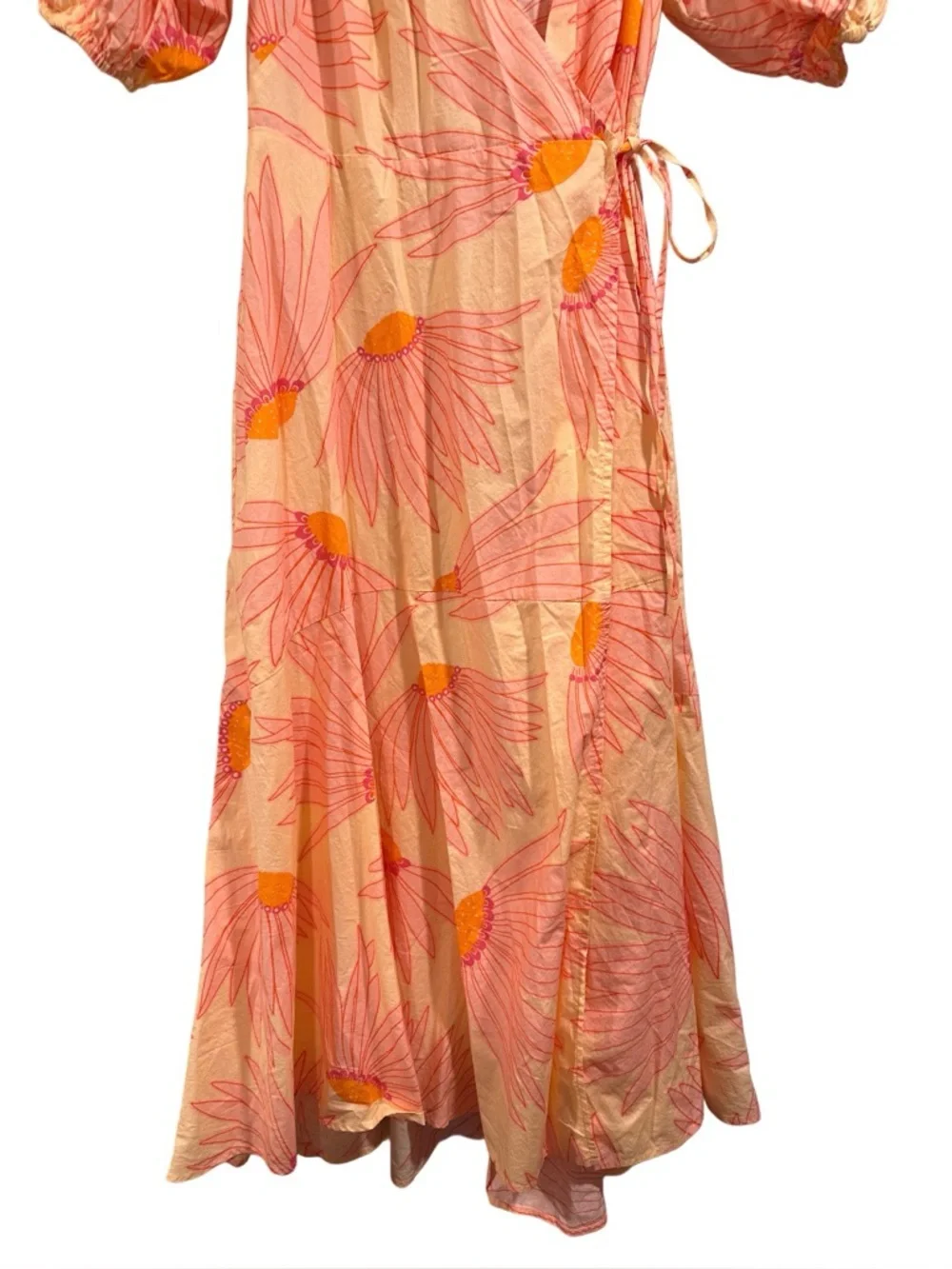 Kate Spade New York Falling Flower Grand Daisy Wrap Dress Peach Puff Sleeves NEW